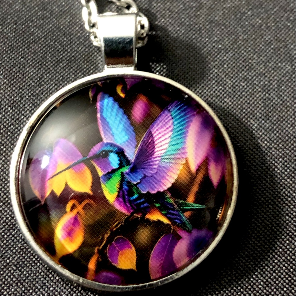 Hummingbird Flower Hand-painted Pendant Necklace